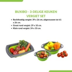 Buxibo - 3-Delige Keuken Vergiet Set Inklapbaar Groen/Grijs -Camping Korting 1200x1200 591