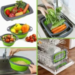 Buxibo - 3-Delige Keuken Vergiet Set Inklapbaar Groen/Grijs -Camping Korting 1200x1200 596