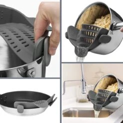 SensaHome- Siliconen Vergiet - Keuken Afgietdeksel - Afgiethulp - Siliconen - BPA Vrij - Grijs -Camping Korting 1200x1200 652