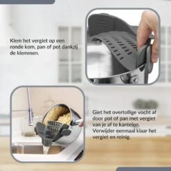 SensaHome- Siliconen Vergiet - Keuken Afgietdeksel - Afgiethulp - Siliconen - BPA Vrij - Grijs -Camping Korting 1200x1200 660