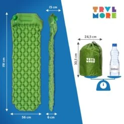 TRVLMORE Slaapmat - Zelfopblazend - 1 Persoons - Ingebouwde Pomp En Kussen - Groen -Camping Korting 1200x1200 714
