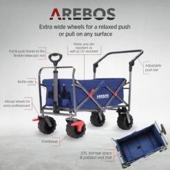 AREBOS Handkar | Transportwagen | Apparatuurwagen | Opvouwbaar | Duwstang| Blauw -Camping Korting 1200x1200 761