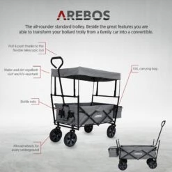 AREBOS Handwagen Vouwbare Dak Handwagen Vouwbare Trolley Uitrustingswagen Grijs -Camping Korting 1200x1200 788
