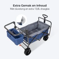 LifeGoods Bolderkar - Opvouwbaar - Tot 120KG - 103L - Extra Draagtas En Duwstang - Wasbaar Polyester - 98x45cm - Blauw/Grijs -Camping Korting 1200x1200 804