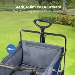LifeGoods Bolderkar - Opvouwbaar - Tot 120KG - 103L - Extra Draagtas En Duwstang - Wasbaar Polyester - 98x45cm - Blauw/Grijs -Camping Korting 1200x1200 810