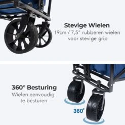 LifeGoods Bolderkar - Opvouwbaar - Tot 120KG - 103L - Extra Draagtas En Duwstang - Wasbaar Polyester - 98x45cm - Blauw/Grijs -Camping Korting 1200x1200 812