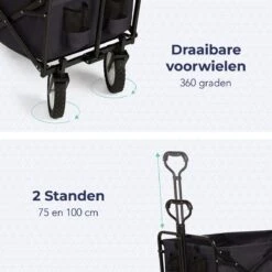 LifeGoods Bolderkar - Opvouwbaar - Draaibare Wielen - 2 Standen - 70KG Draagkracht - Zwart -Camping Korting 1200x1200 834