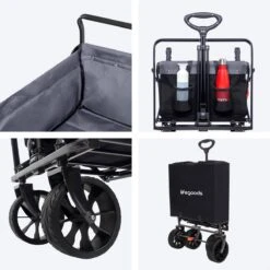 LifeGoods Bolderkar - Opvouwbaar - Tot 120KG - 103L - Extra Draagtas En Duwstang - Wasbaar Polyester - 98x45cm - Zwart/Grijs -Camping Korting 1200x1200 887