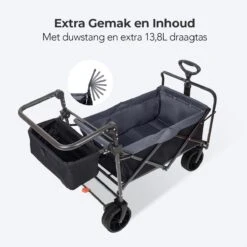 LifeGoods Bolderkar - Opvouwbaar - Tot 120KG - 103L - Extra Draagtas En Duwstang - Wasbaar Polyester - 98x45cm - Zwart/Grijs -Camping Korting 1200x1200 892