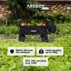 AREBOS Handwagen Vouwbare Dak Handwagen Vouwbare Trolley Uitrustingswagen Zwart -Camping Korting 1200x1200 900