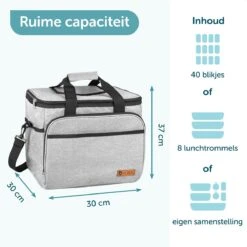 ForDig Koeltas XL Grijs (30 Liter) - Gemaakt Van 600D Polyester Met PEVA-Voering - Ruimte Voor 40 Blikjes Of 20 Halve Liter Flessen - Opvouwbaar Koel Tas Met Easy-Acces Flap - Ruimte Voor Bestek - Picknick Cool Bag - Coolerbag - Grote Cooler -Camping Korting 1200x1200 968