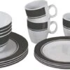 Bo-Camp - Servies - Classic - 16-Delig - Wit/Grijs