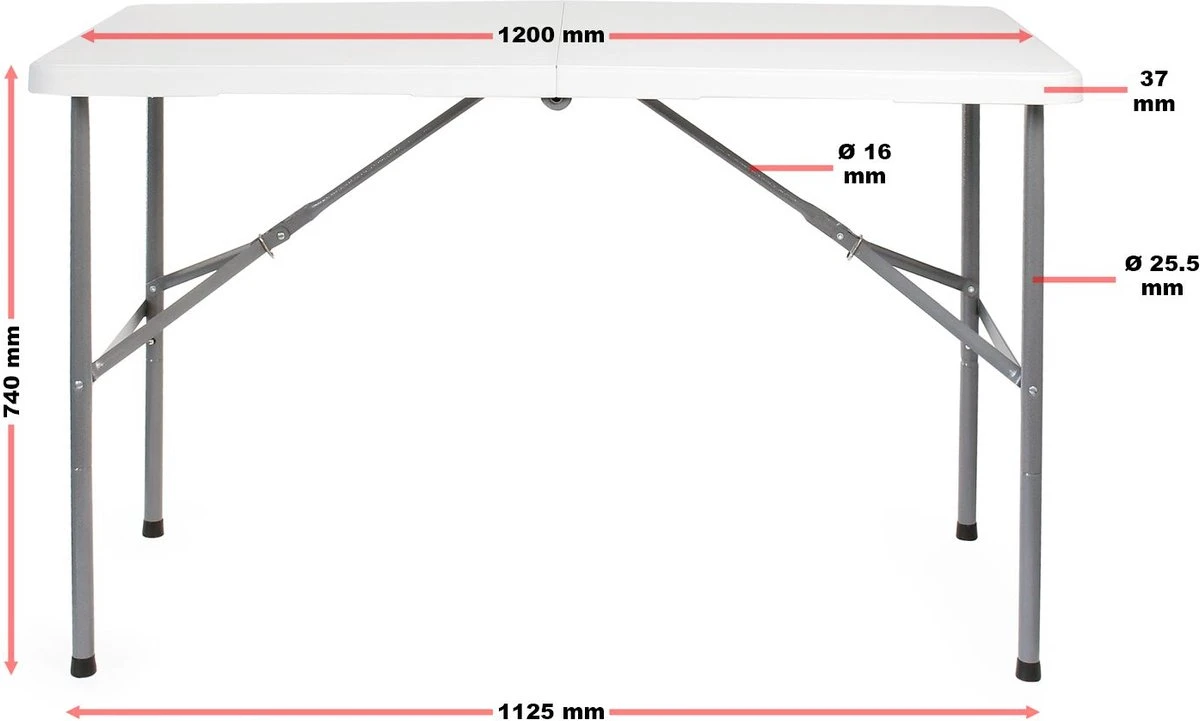 Toboli Klaptafel 120x60x74cm Campingtafel Wit; Bijzettafel, Inklapbare Tafel - Multistrobe 4 Toboli Klaptafel 120x60x74cm Campingtafel Wit; Bijzettafel, Inklapbare Tafel - Multistrobe - Afbeelding 4