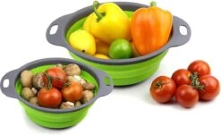 Buxibo - 3-Delige Keuken Vergiet Set Inklapbaar Groen/Grijs -Camping Korting 1200x736