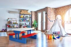 Merkloos Kinder Picknicktafel Met Parasol - Blauw -Camping Korting 1200x800 4