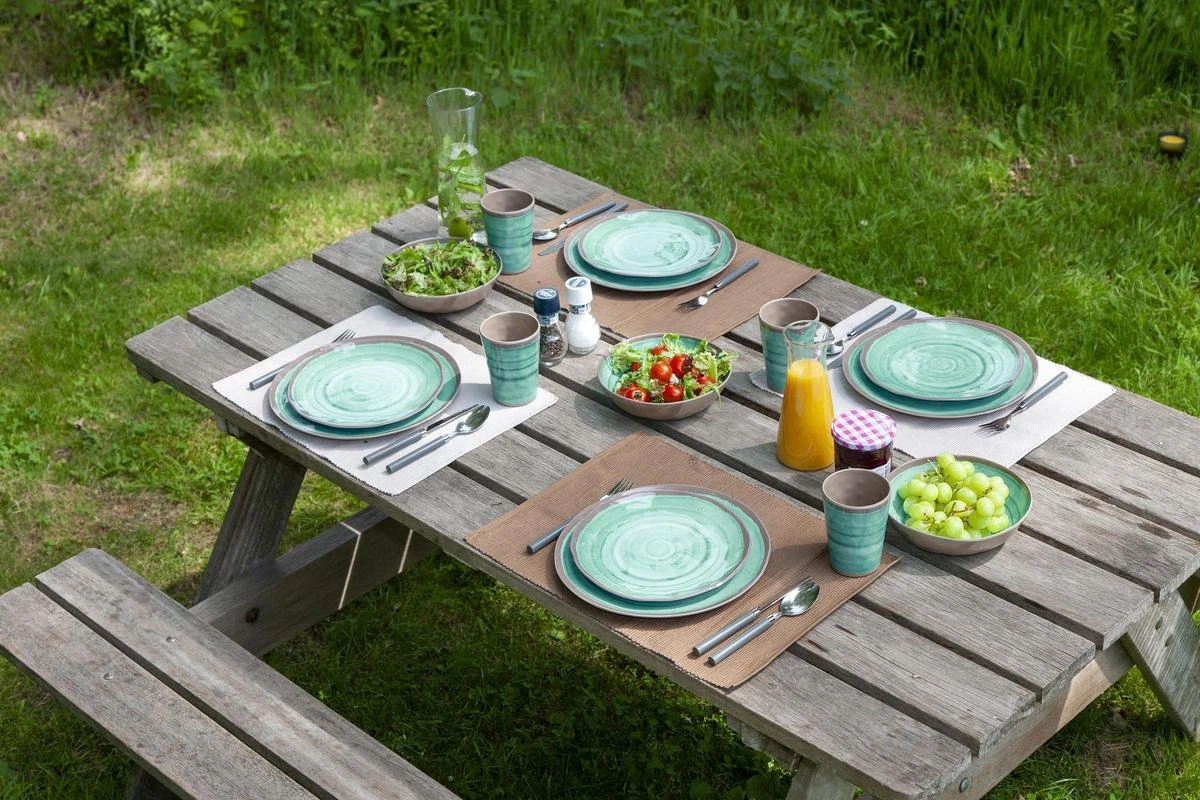 Bo-Camp Servies Halo - 12 Delig Melamine - Aqua 5 Bo-Camp Servies Halo - 12 Delig Melamine - Aqua - Afbeelding 5