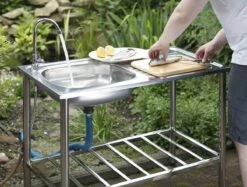 Camping/Outdoor Inox Tafel Met Gootsteen Lavabo En Kraan 100x77x50cm -Camping Korting 1200x909