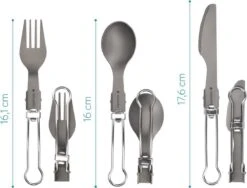 Navaris Campingbestek Van Titanium - Set Met Vork, Mes En Lepel - Inklapbaar - Bestekset Voor Onderweg - Inclusief Karabijnhaak En Bewaarzakje -Camping Korting 1200x913