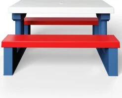 Merkloos Kinder Picknicktafel Met Parasol - Blauw -Camping Korting 1200x966