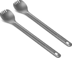 Navaris 2x Spork Met Extra Lange Handgreep - Set Van 2 - Campingbestek Van Titanium - Bestek Voor Onderweg - Lichtgewicht - Inclusief Bewaarzakje -Camping Korting 1200x974 2