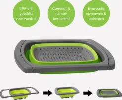 Buxibo - 3-Delige Keuken Vergiet Set Inklapbaar Groen/Grijs -Camping Korting 1200x979