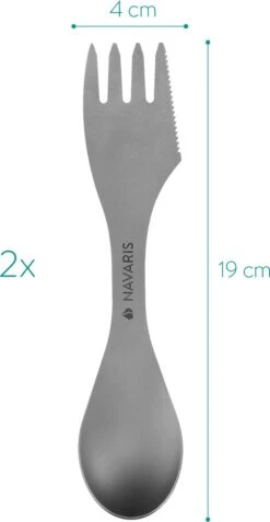 Navaris 2x Spork Titanium Campingbestek - Vork, Mes En Lepel In één - Bestek Voor Onderweg En Op Reis - Lichtgewicht - Inclusief Bewaarzakje -Camping Korting 621x1200 3