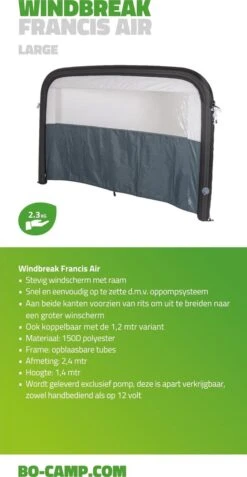 Bo-Camp - Windscherm (tent) - Francis - Air - 2.4 X 1.4 Meter - Grijs -Camping Korting 622x1200 2