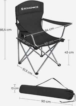 MIRA Home - Campingstoel Set Van 2 Inklapbaar - Klapstoel Met Robuust Frame - Met Flessenhouder - 76 X 51.5 X 95.5 Cm - Zwart -Camping Korting 866x1200