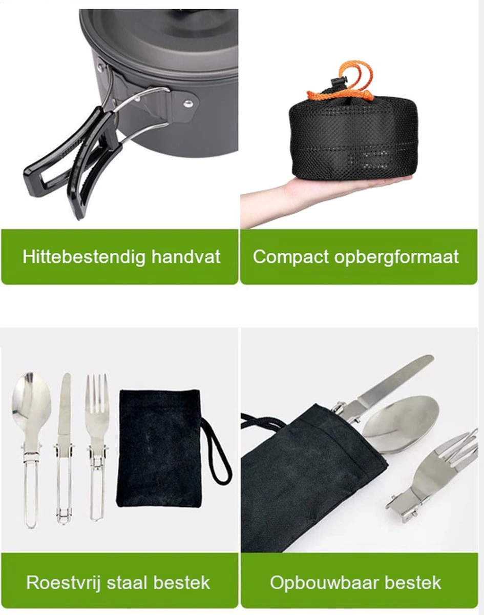 Hikr® Camping Pannenset - Complete 22-delige Kookset - Lichtgewicht - Kookgerei Servies - Outdoor - BPA-vrij - Keukengerei Set 5 Hikr® Camping Pannenset - Complete 22-delige Kookset - Lichtgewicht - Kookgerei Servies - Outdoor - BPA-vrij - Keukengerei Set - Afbeelding 5