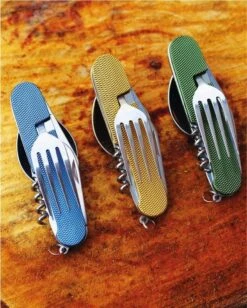 Merkloos Bestek - All -In-One Vork / Lepel / Mes / Flesopener/ Tirbuson - Blauw -Camping Korting 961x1200