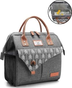 HN® Lunchtas Grijs Pijlen, Geïsoleerde Koeltas, Lekvrij, Extra Grote Opening Voor De Lunch Box, 25×16,5×26cm Design Heren En Dames